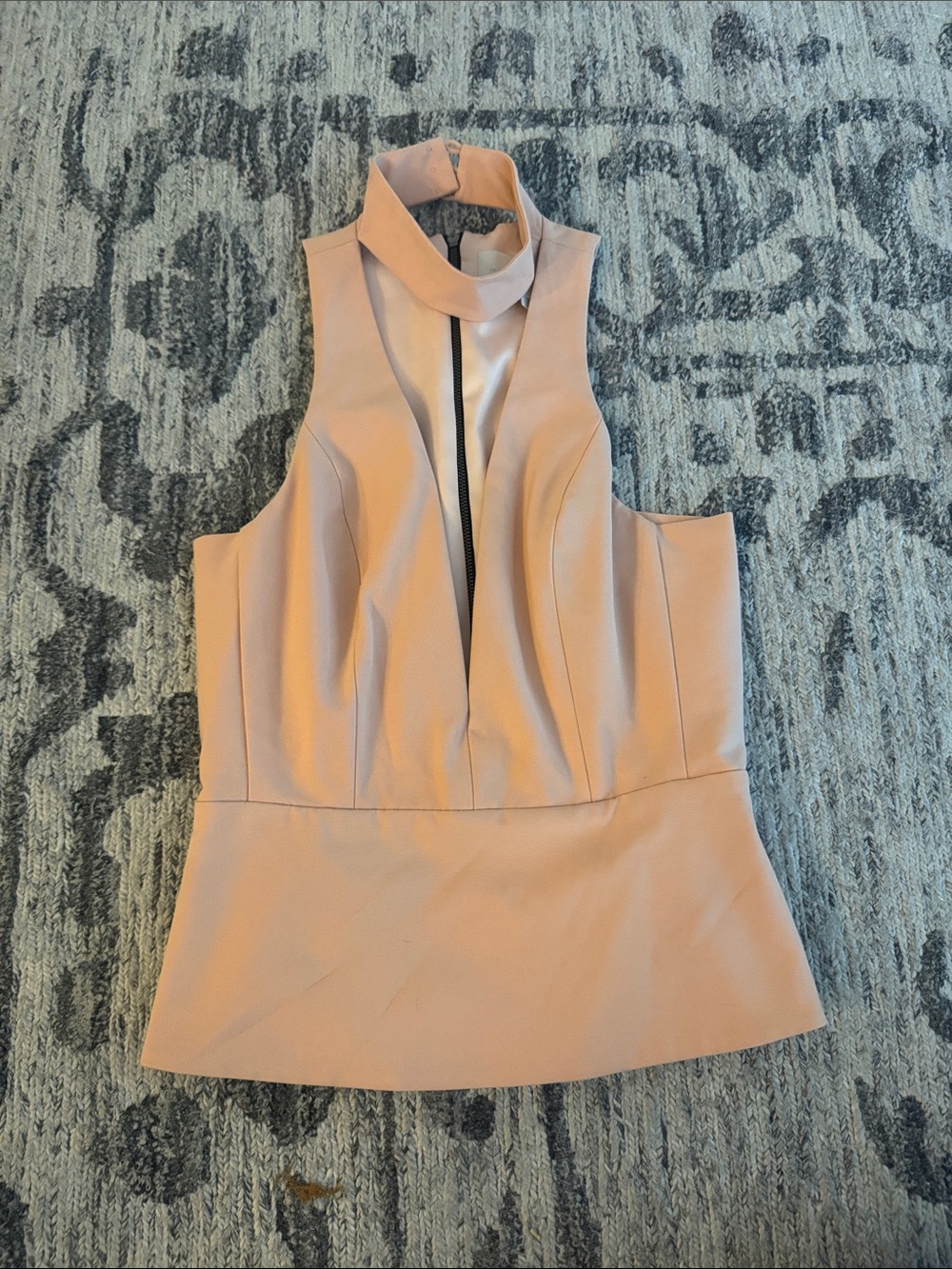 Mock Neck Sleeveless Peplum Camisole in Blush Pink
